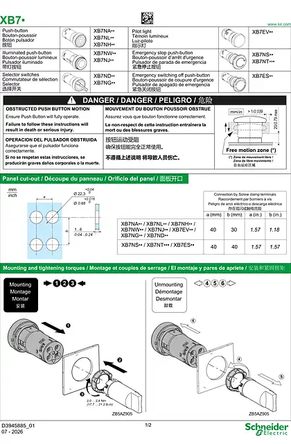 schneider施耐德XB7 - Plastic series button_ 說明書
